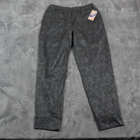ASICS Joggers Mens Extra Large Gray Camo Fleece Lined Knit Sweat Pants Gym Train - Picture 1 of 8